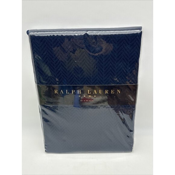 New Ralph Lauren Home Tablecloth Basket Weave Indigo Navy Blue 70 X 84 Oval - Picture 1 of 6